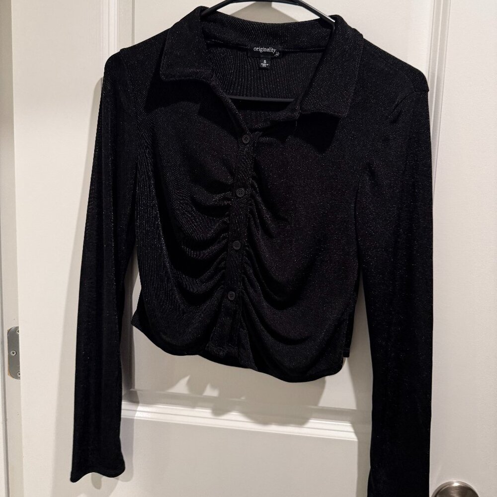 90s Inspired Black Long Sleeve Blouse